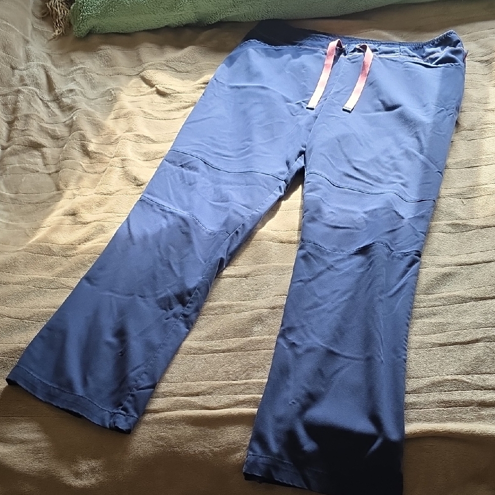 M Ultimate Women's Wide Leg Navy Blue And Pink Scrub Pants